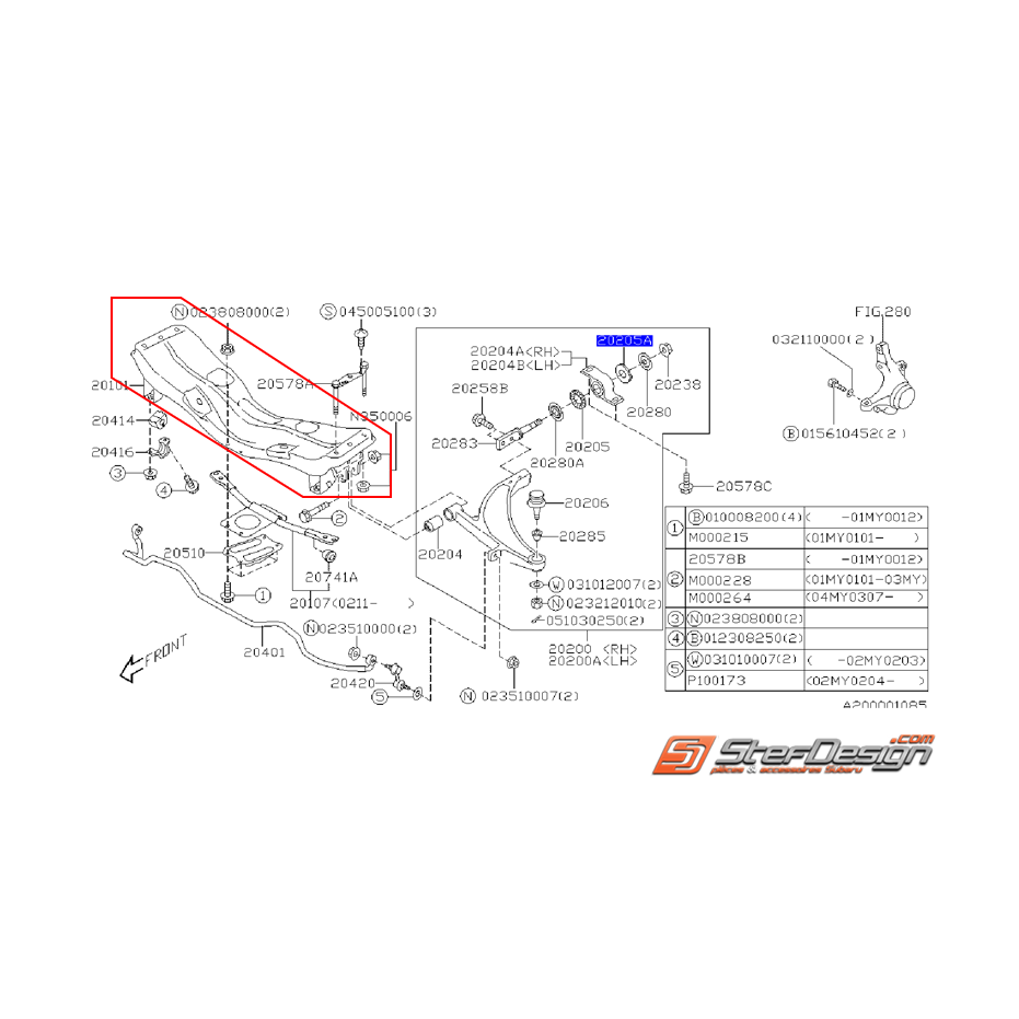 Berceau avant origine SUBARU STI 2003