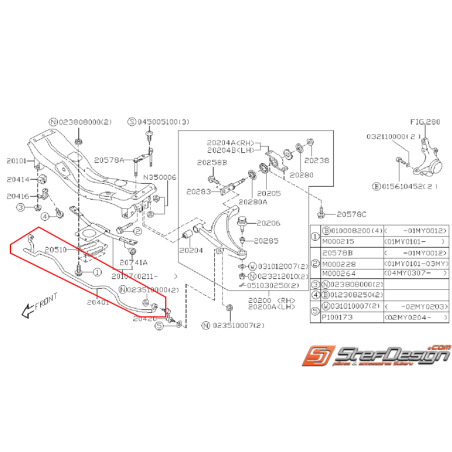 Barre stabilisatrice avant origine SUBARU STI 2004