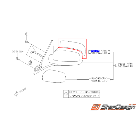 Vitre de rétroviseur avant origine WRX/STI 01-07