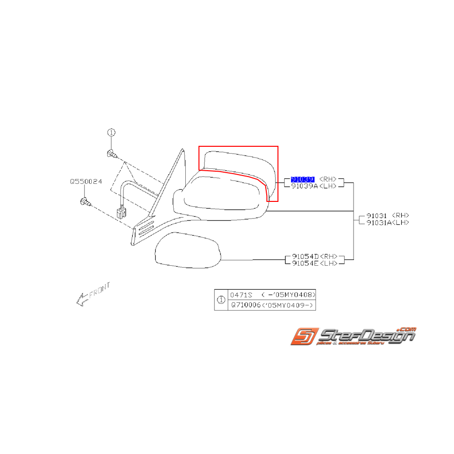 Vitre de rétroviseur avant origine WRX/STI 01-07