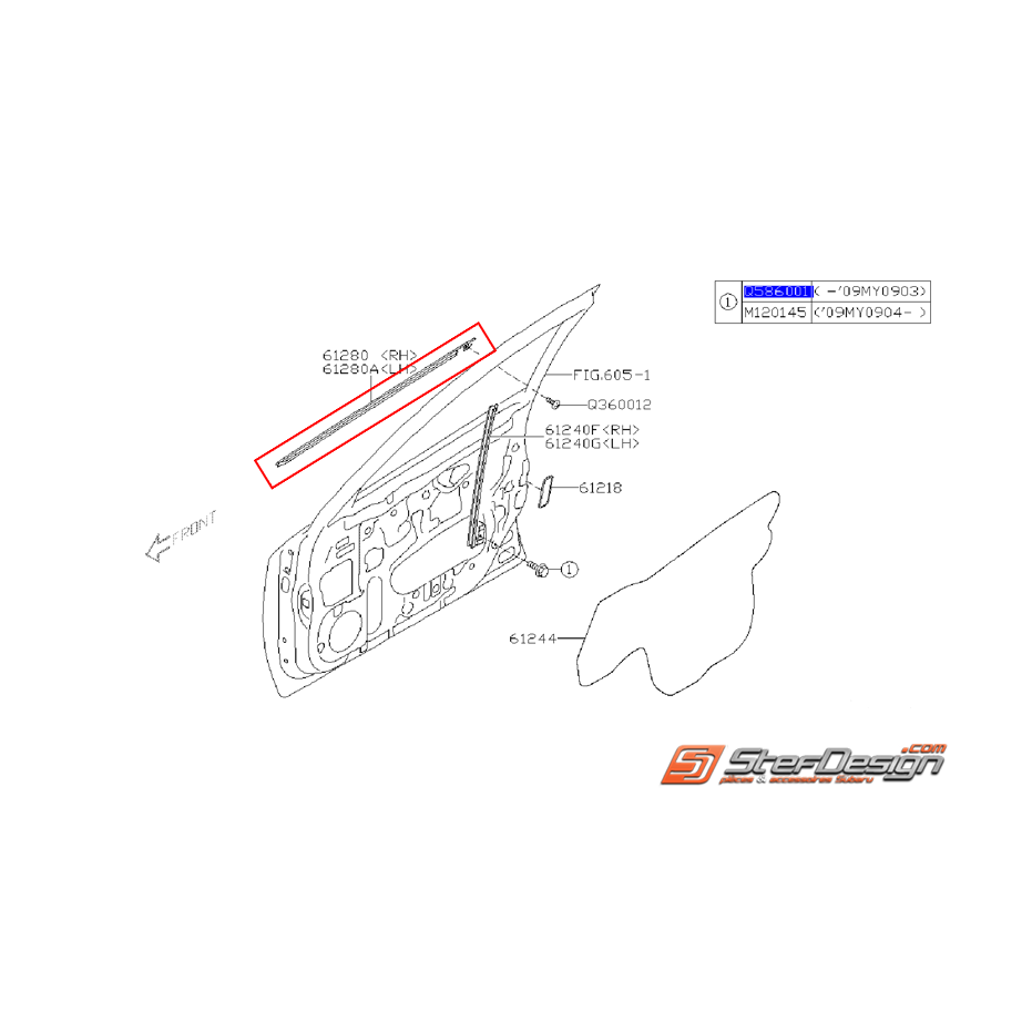 Lèche vitre porte avant (couleur noir) SUBARU WRX/STI 08-10 