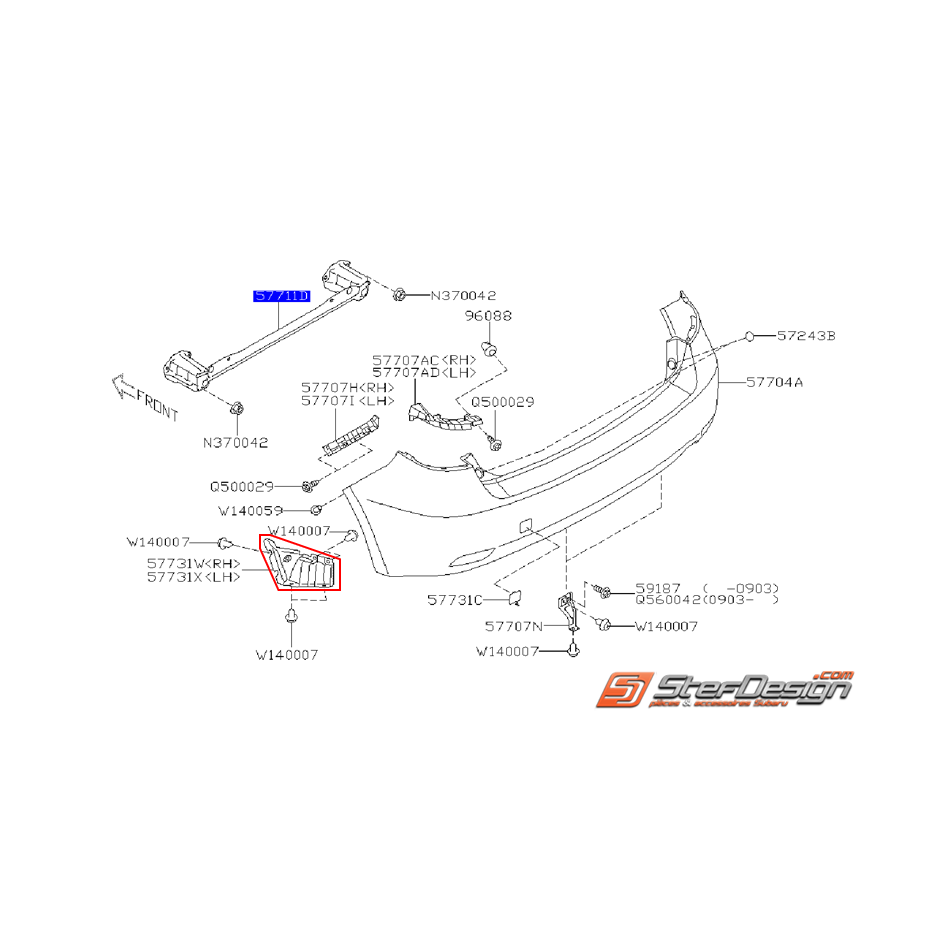 Fixation latérale pare choc arrière WRX 08-10