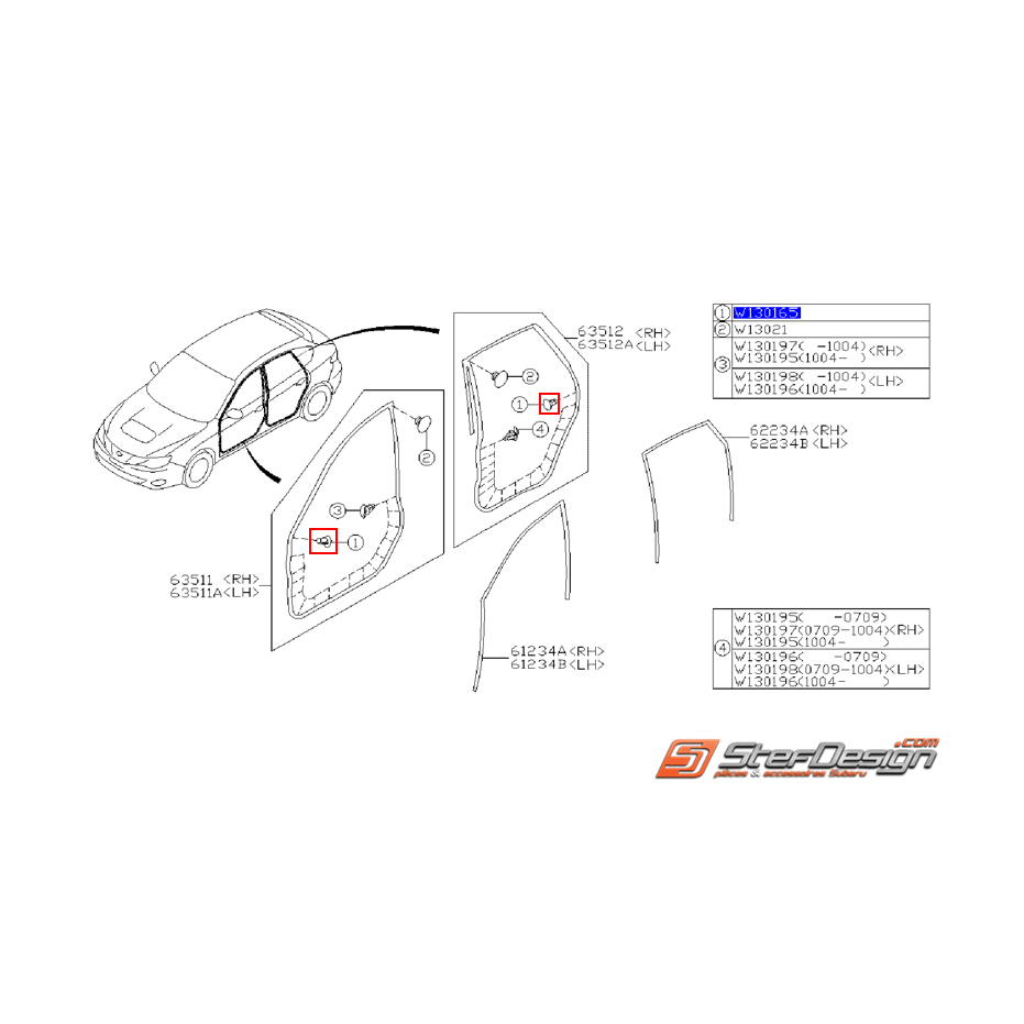 Clips fixation joint étanchéité de porte WRX/STI 08-14