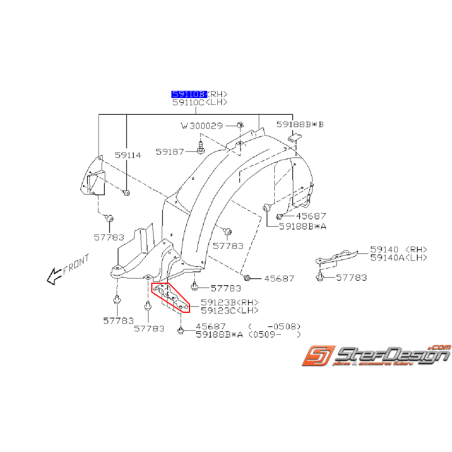 Plaque pare boue passage de roue WRX/STI 06-07