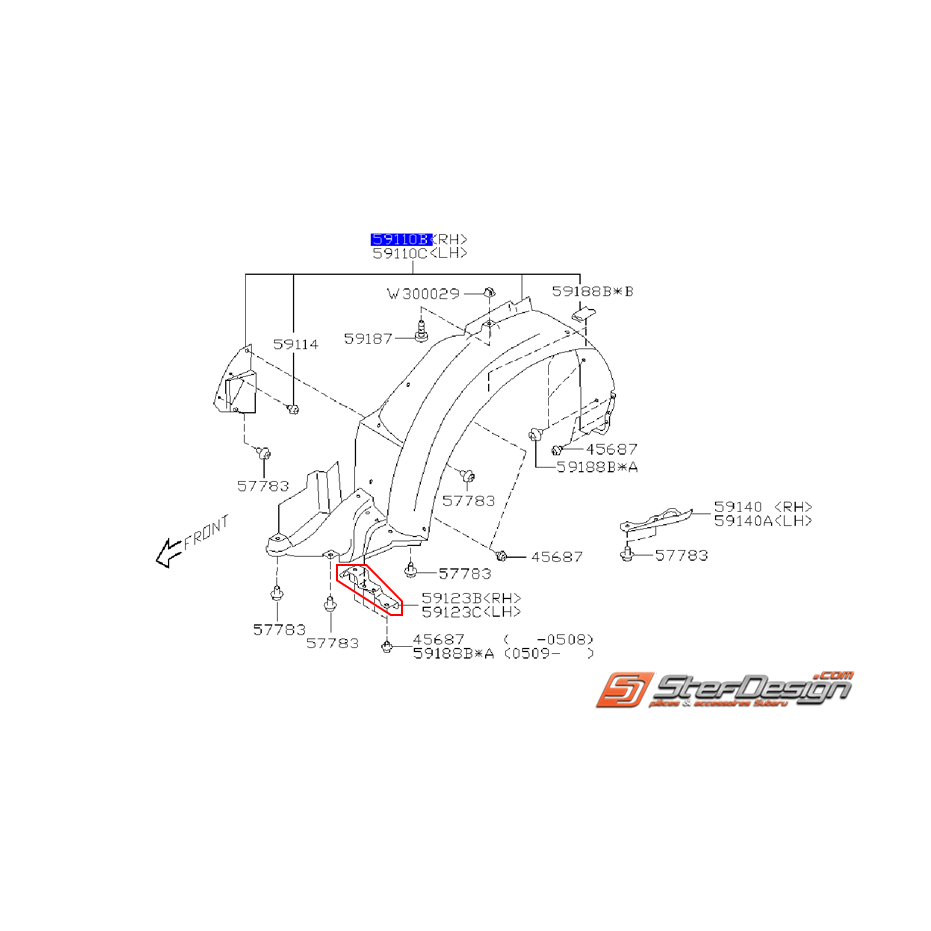 Plaque pare boue passage de roue WRX/STI 06-07