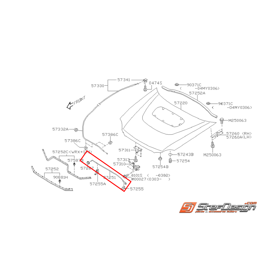 Béquille capot avant STI 03-05 Béquille capot avant STI 03-05
