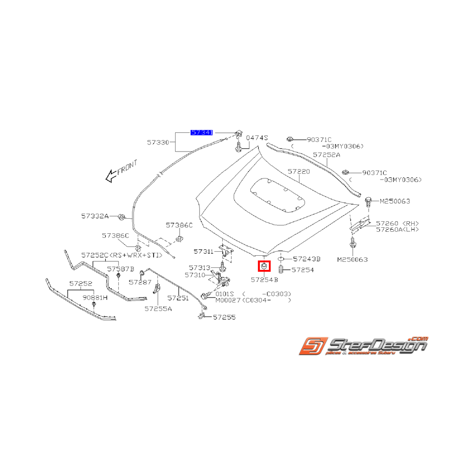 Butée caoutchouc capot WRX/STI 01-07