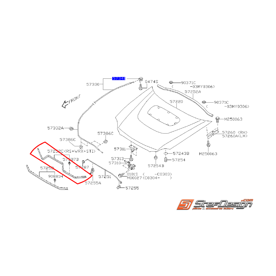 Joint de capot avant SUBARU STI 03-05
