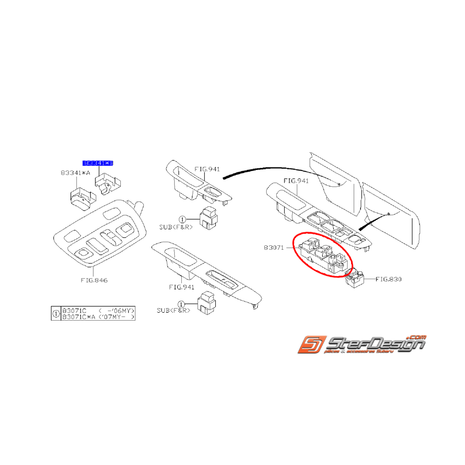 Interrupteurs gauche lève vitre électrique STI 2007 