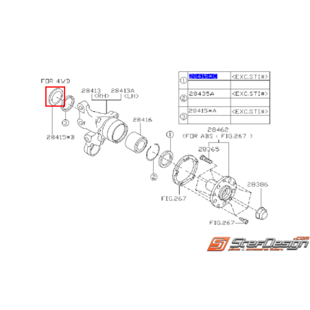 Joint spy intérieur roulement arrière GT 93-00 WRX 01-07 