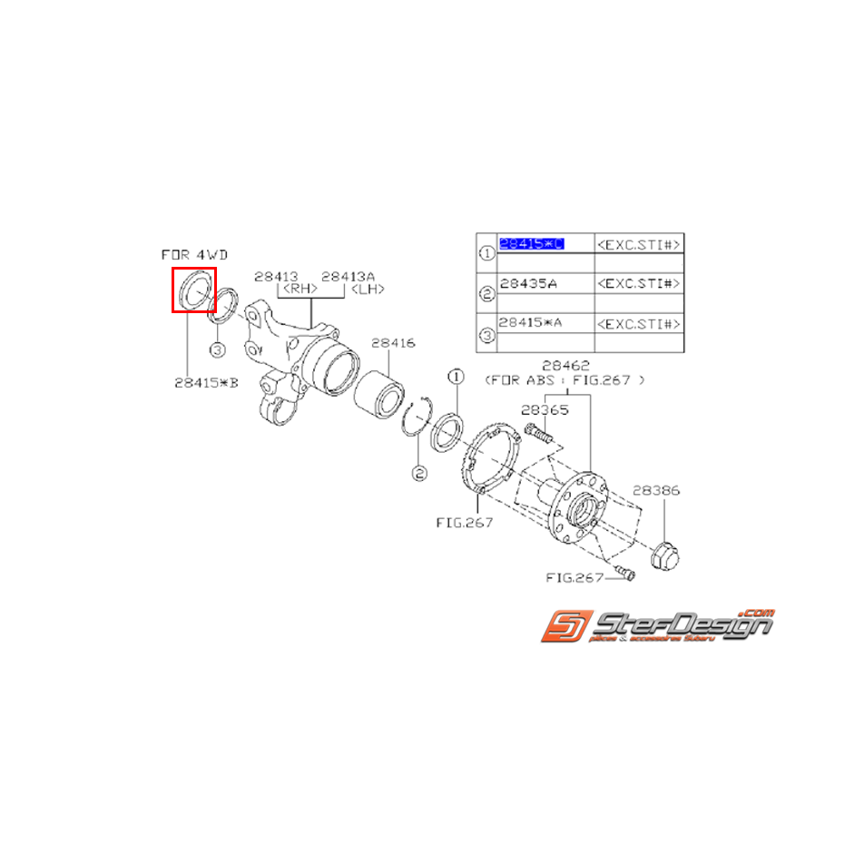 Joint spy intérieur roulement arrière GT 93-00 WRX 01-07 