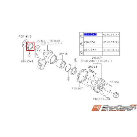 Joint roulement essieu arrière GT 93-00 WRX 01-07