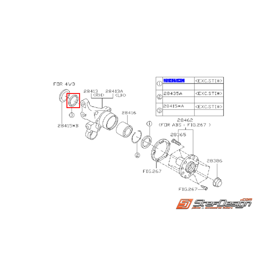 Joint roulement essieu arrière GT 93-00 WRX 01-07