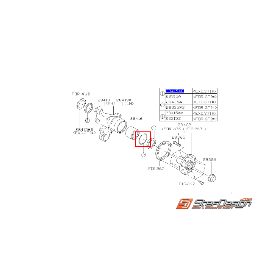 Circlips roulement arrière GT 93-00 WRX 01-07