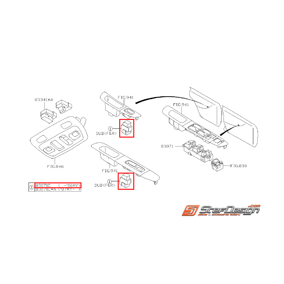 Interrupteur lève vitre côté droit WRX/STI 05-07