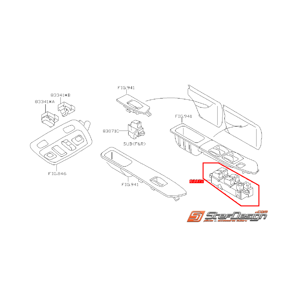 Interrupteur lève vitre gauche conducteur porte avant WRX/STI 03-04