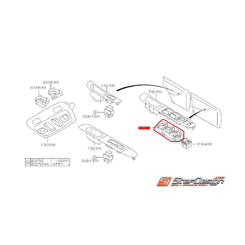Interrupteur lève vitre gauche porte avant WRX/STI 05-06