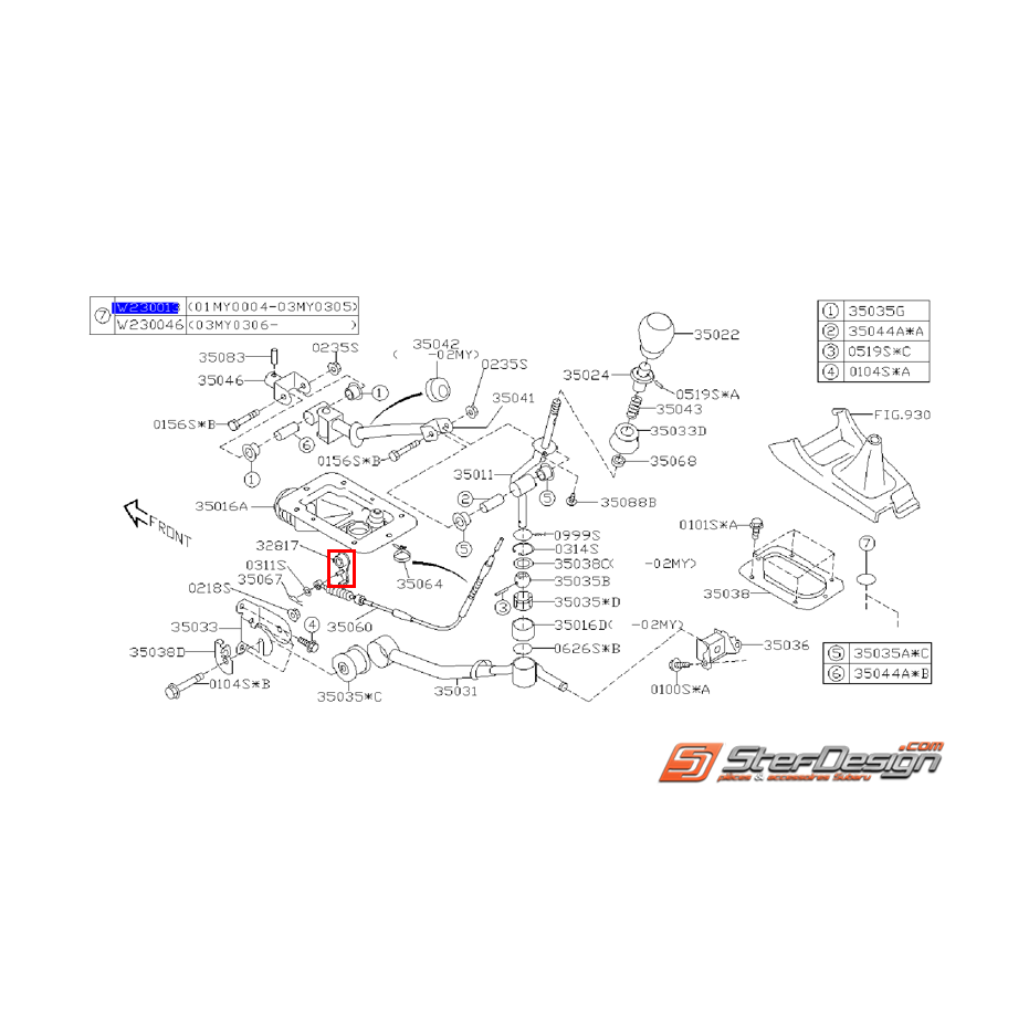 Levier passage marche arrière boite  6 vitesses STI