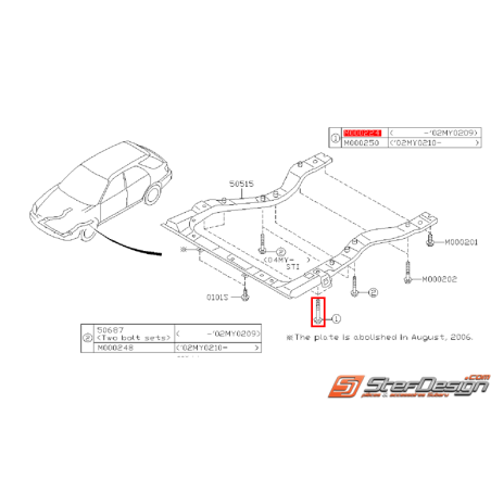 Boulon de fixation berceau en U WRX/STI 01-09/02/2002