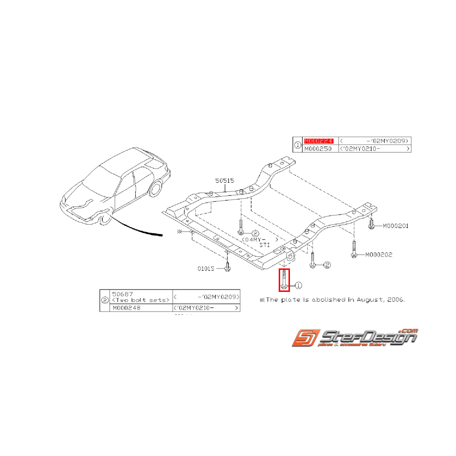 Boulon de fixation berceau en U WRX/STI 01-09/02/2002