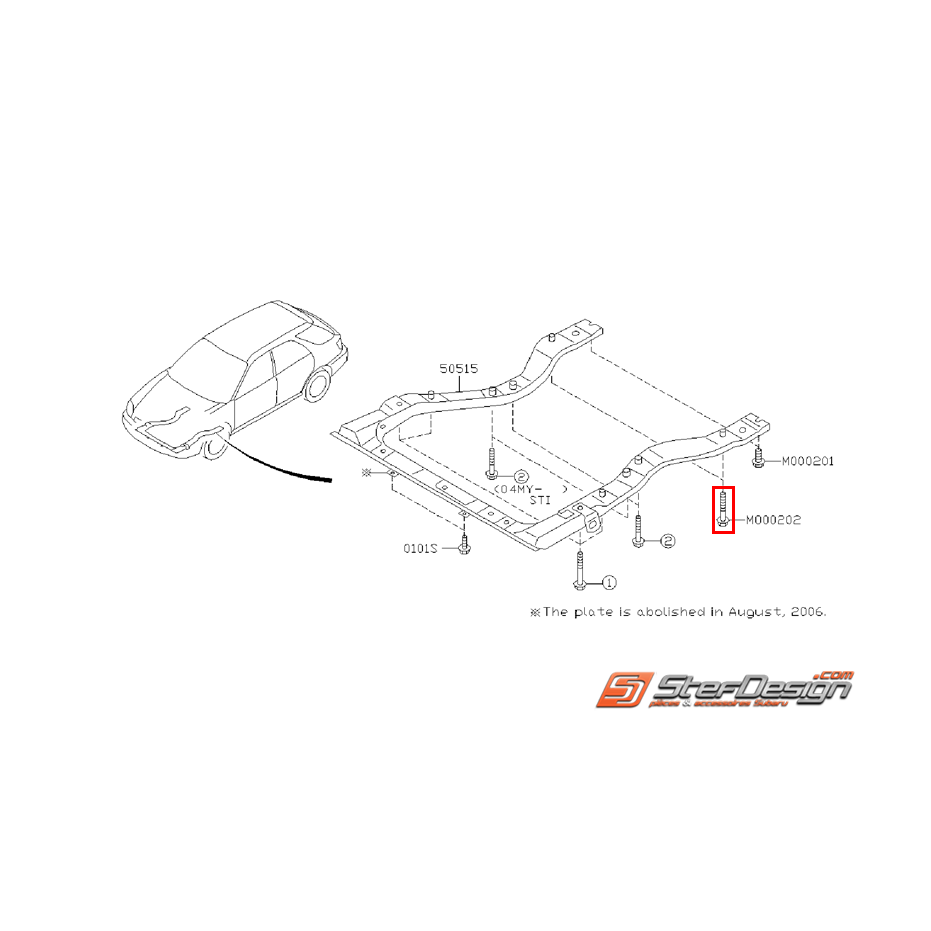 Boulon bis de fixation berceau en U origine subaru WRX/STI 01-07