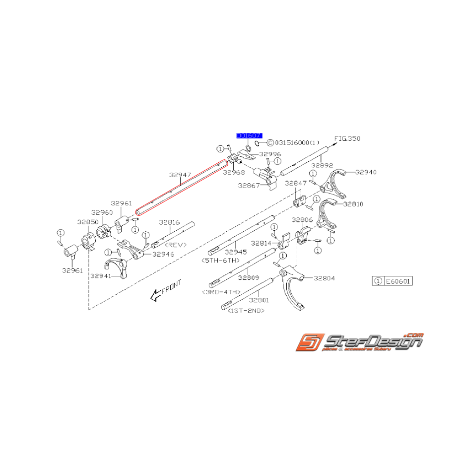 Axe sélecteur boite 6 vitesses STI 01-07
