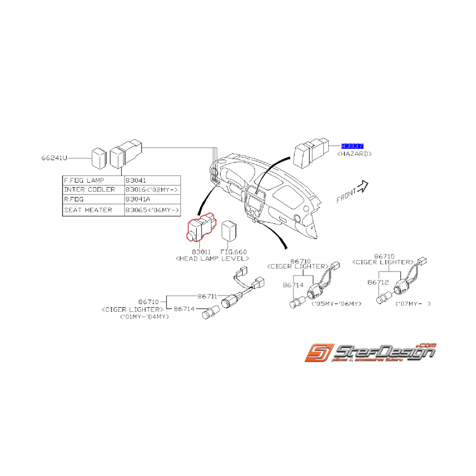 Bouton réglage de phare WRX/STI 01-05
