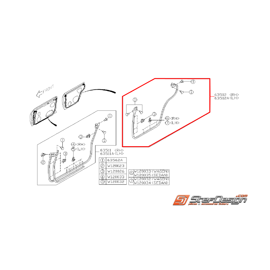 Joint d'étanchéité inférieur porte arrière WRX/STI 01-07
