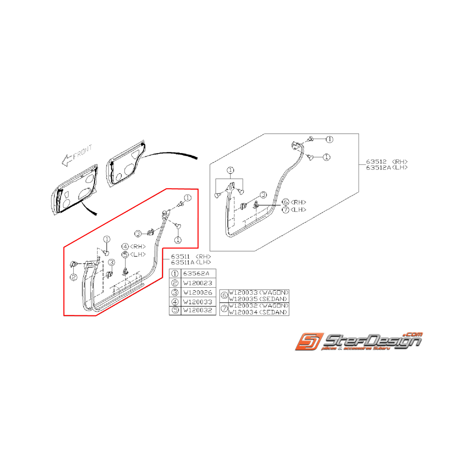 Joint d'étanchéité inférieur porte avant subaru SUBARU WRX/STI 01-07 Joint d'étanchéité inférieur porte avant subaru SUBARU WRX/STI 01-07