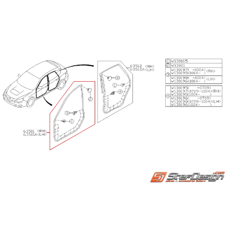 Joint étanchéité porte avant subaru WRX/STI 08-14