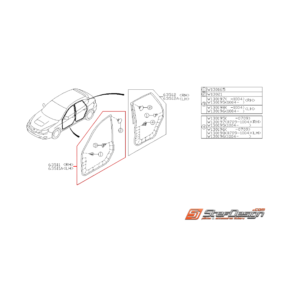 Joint étanchéité porte avant subaru WRX/STI 08-14