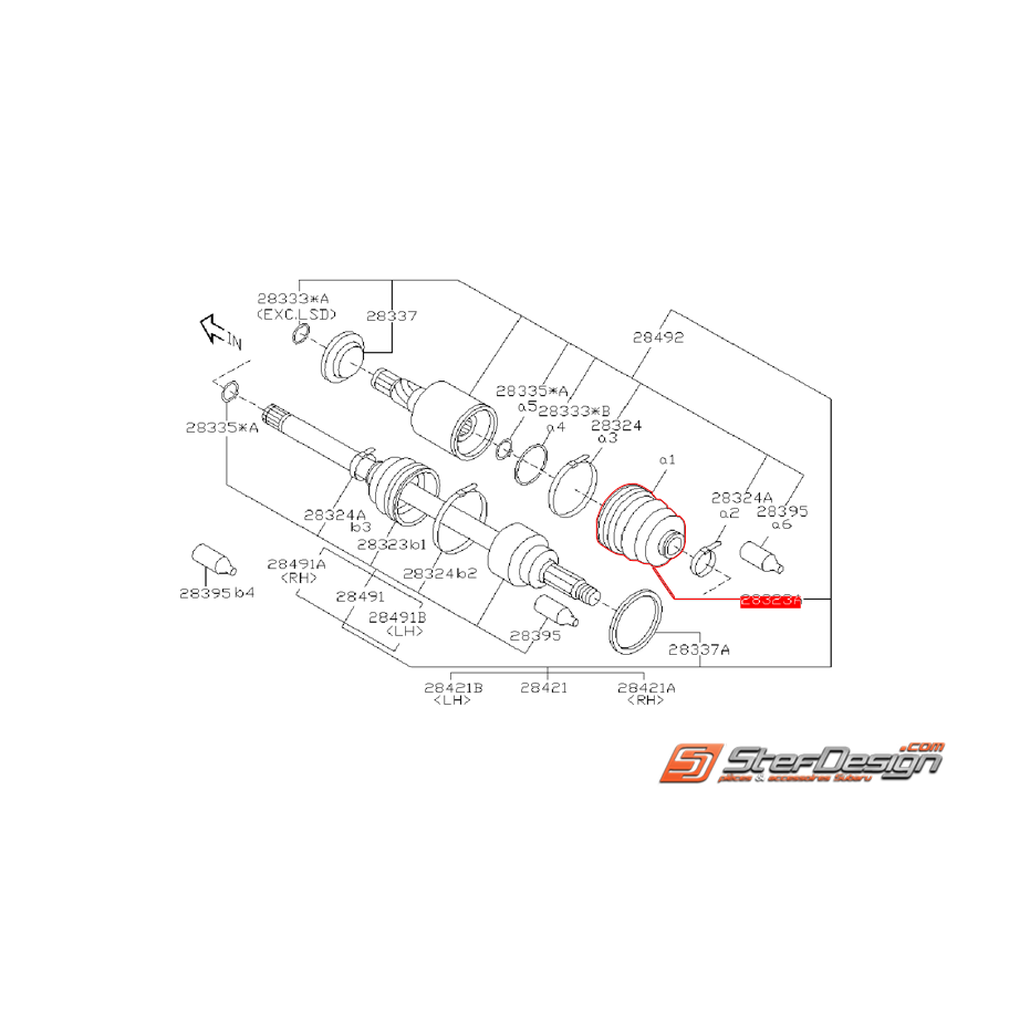 Soufflet de cardant ORIGINE SUBARU côté pont WRX 06-11