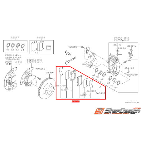 Kit plaquettes de frein et entretoise avant origine SUBARU STI 01-14