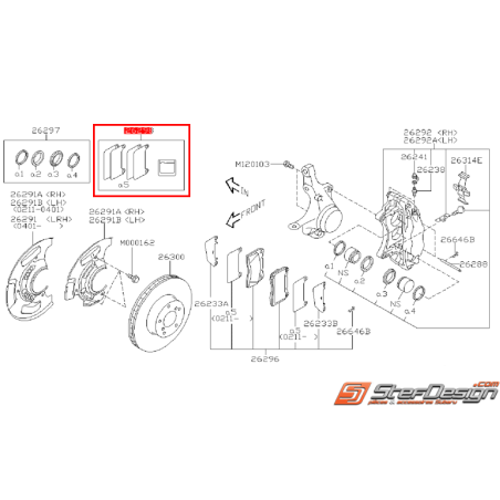 Pack entretoises de frein avant SUBARU STI 01-15