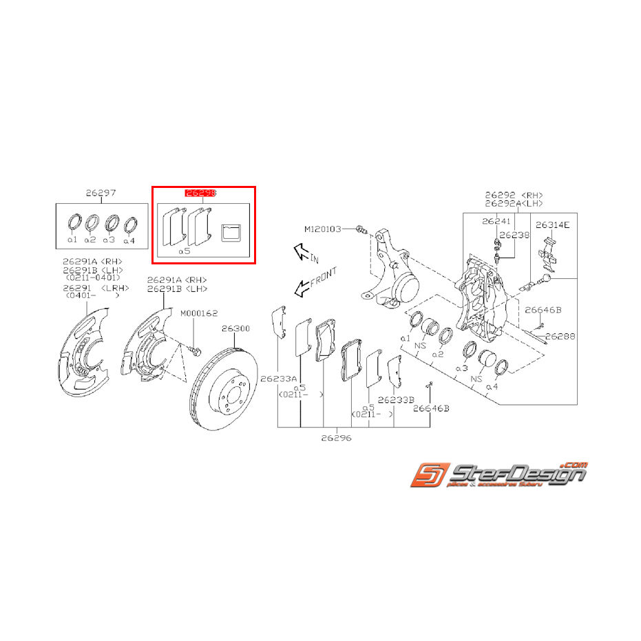 Pack entretoises de frein avant SUBARU STI 01-15
