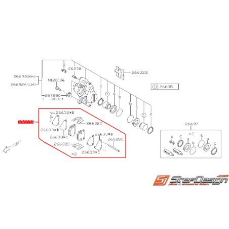 Kit plaquettes de frein et entretoises arrière origine subaru WRX 01-02