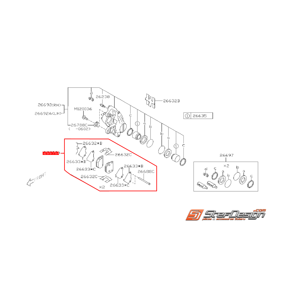Kit plaquettes de frein et entretoises arrière origine subaru WRX 01-02