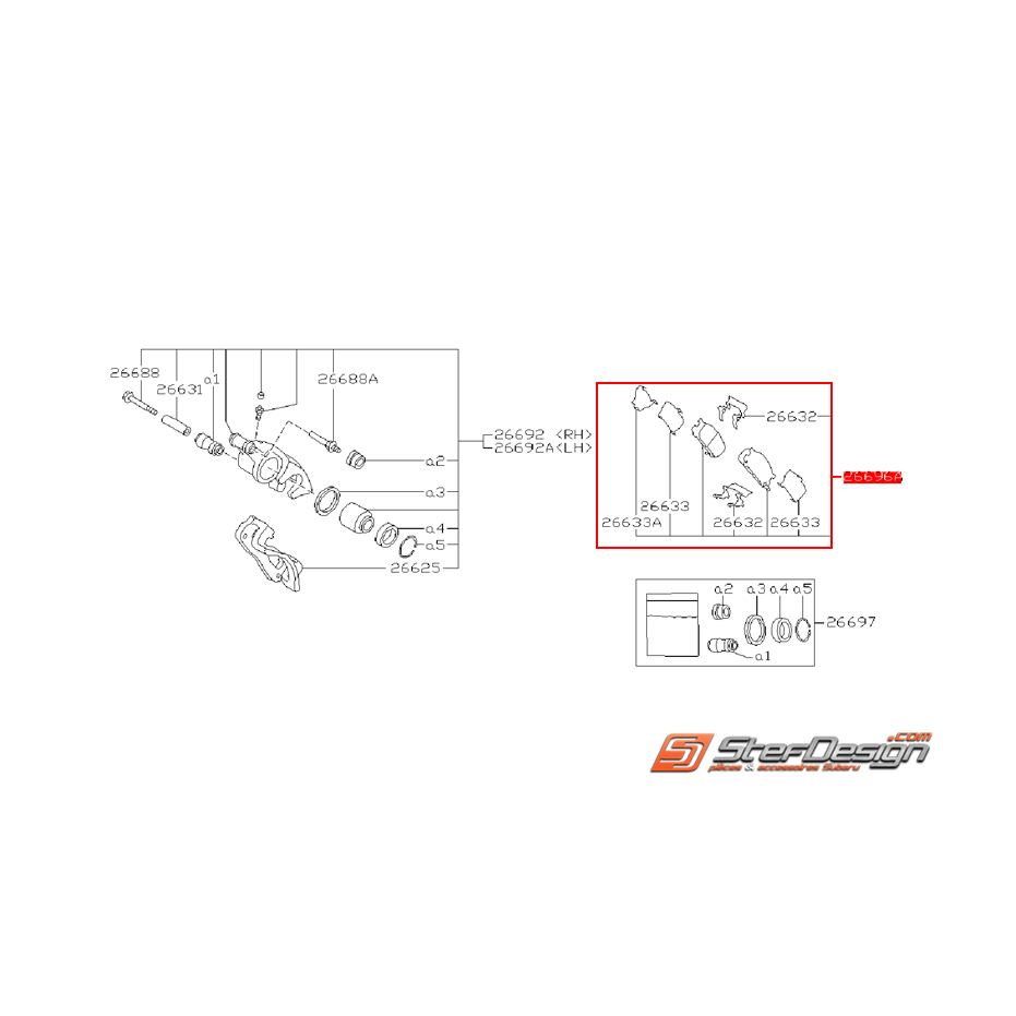 Kit plaquettes de frein/entretoises arrière origine SUBARU GT 99-00