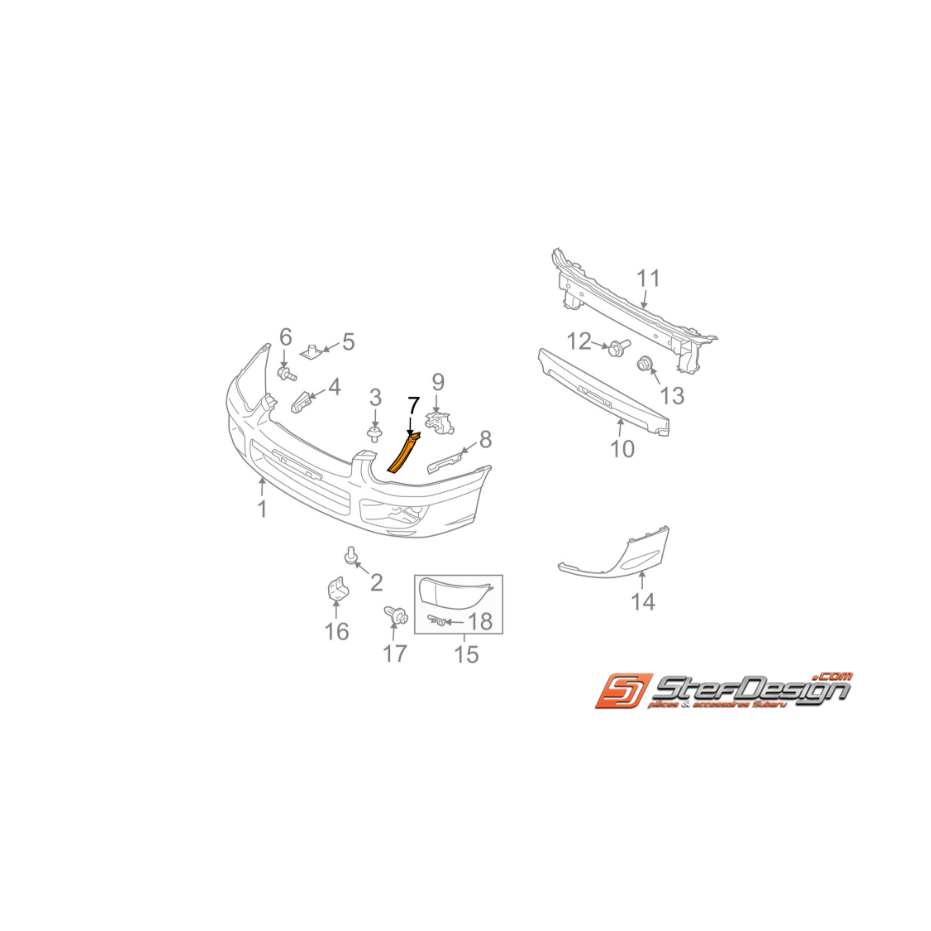 Support supérieur pare-choc subaru STI 03-05