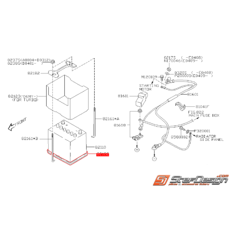 Bac de batterie SUBARU WRX/STI 01-05