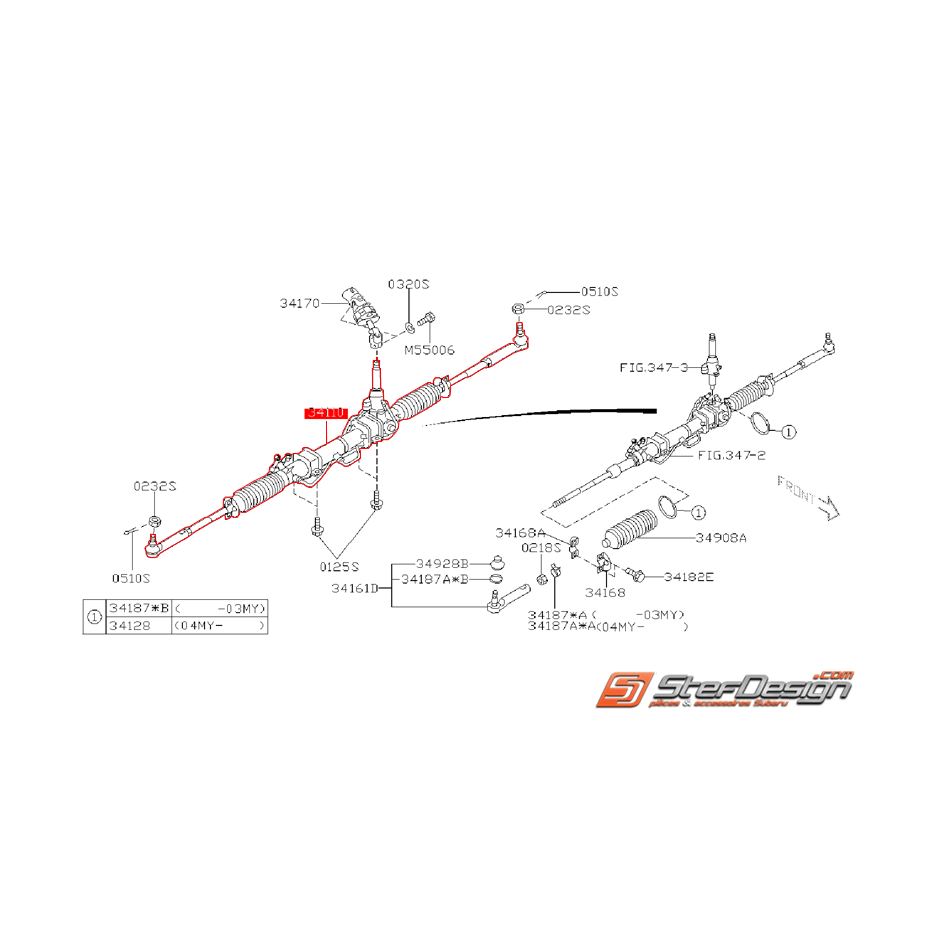 Crémaillère de direction origine subaru STI 03-04 Crémaillère de direction origine subaru STI 03-04