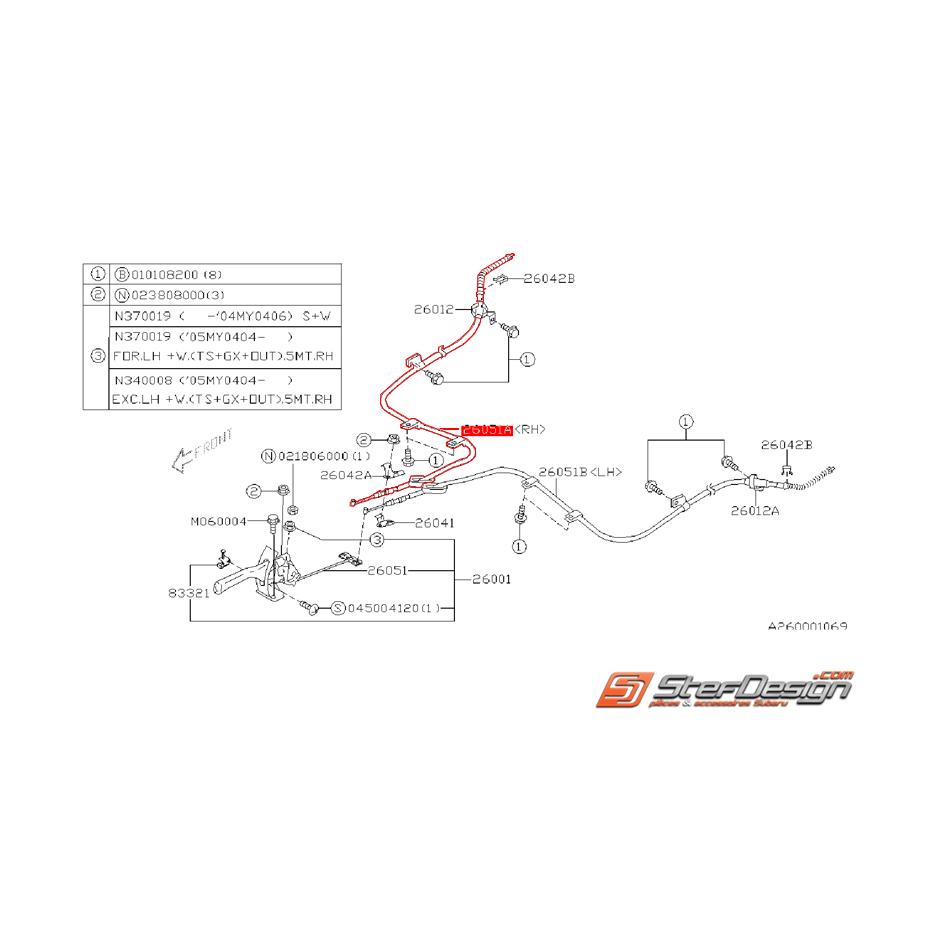 Câble de frein a main droit WRX 01-04 Câble de frein a main droit WRX 01-04