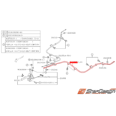 Câble de frein a main gauche WRX 01-04