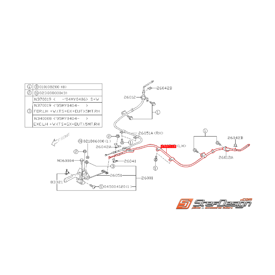 Câble de frein a main gauche WRX 05-07 Câble de frein a main gauche WRX 05-07