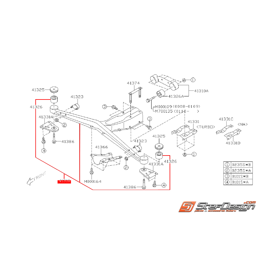 Support avant de différentiel WRX 2004 et STI 04-07
