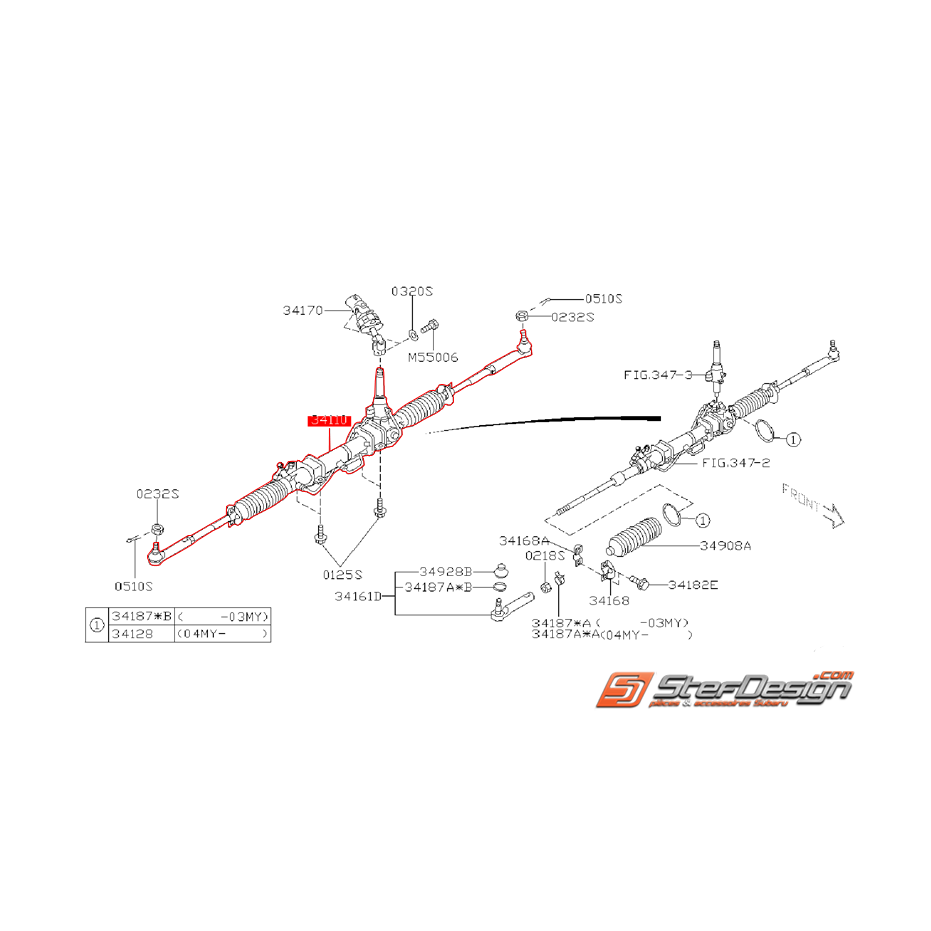 Crémaillère de direction complète WRX 01-02 Crémaillère de direction complète WRX 01-02
