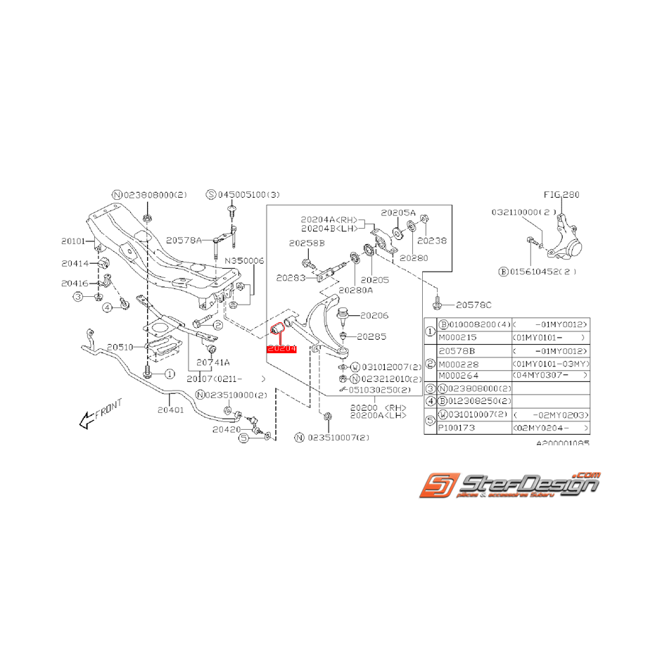 Silent bloc avant de triangle WRX/STI 01-04