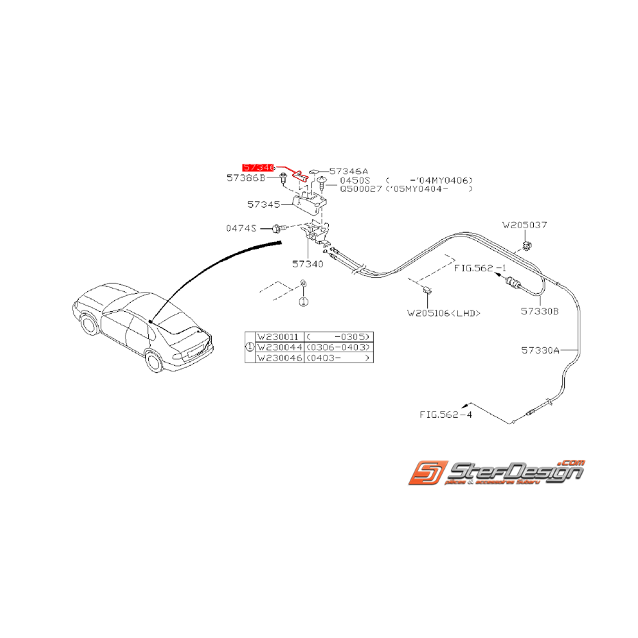 Poignée d'ouverture coffre IMPREZA GT 93-00 WRX/STI 01-07