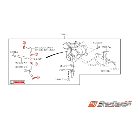 Attache tuyaux t de turbo GT 99-00 WRX 01-05