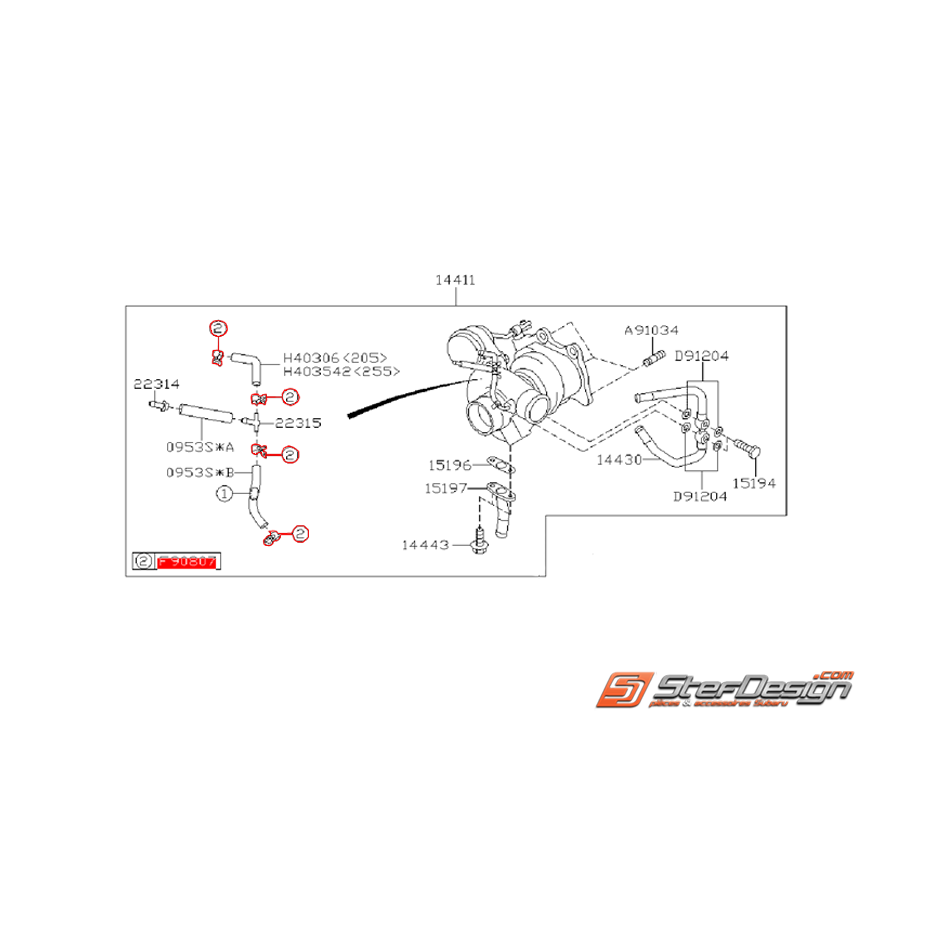 Attache tuyaux t de turbo GT 99-00 WRX 01-05